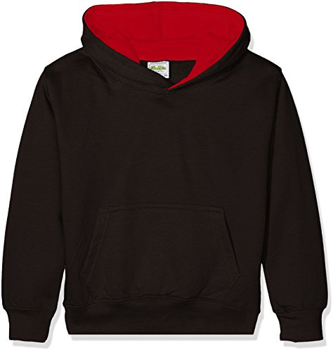 AWDis Boy's KIDS VARSITY HOODIE Hoodie, Multicoloured (Jet Black/Fire Red), Large (Manufacturer Size: 9/11 Y)