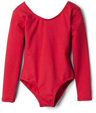 elowel | Mädchen | Sport-Ballet-Tanztrikot | Gymnastikanzug, Leotard | Langaermelig - Beinausschnitt G (Gym) | Elegant & Bequem | Größe: 4-6 Jahre | Farbe: Rot