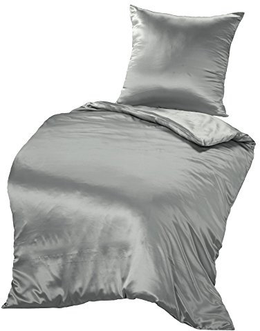 THXSILK Seidenbettwäsche Set 2 teilig, Bettbezug 155x 220 cm und 80 x 80 cm Kissenbezug, Hypoallergen 19 Momme Maulbeerseide Bettwäsche, Ultra Weich und Glatt, Grau
