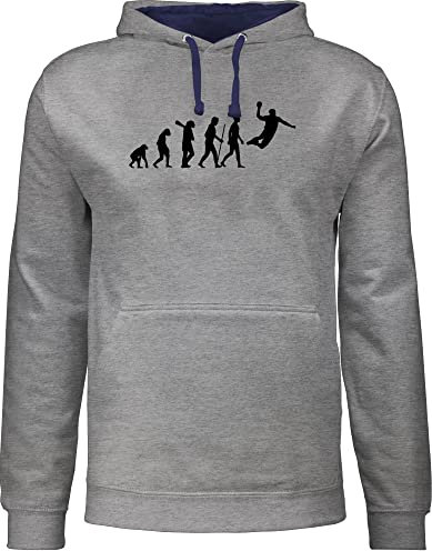 Pullover Frauen Hoodie Kontrast zweifarbig - Entwicklung und Outfit - Handball Evolution Herren - M - Grau meliert/Navy Blau - handballer geschenk hoddys wm hudis em pullis 2022 hoodys fans