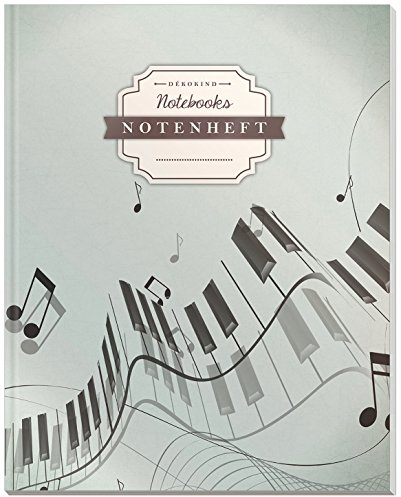 DÉKOKIND Notenheft | DIN A4, 64 Seiten, 12 Notensysteme pro Seite, Inhaltsverzeichnis, Vintage Softcover | Dickes Notenbuch | Motiv: Piano
