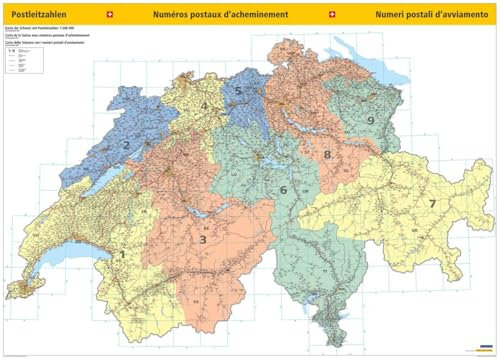 Kümmerly+Frey Schweiz, Postleitzahlenkarte Poster 1:260.000: Mit sämtlichen PLZ der Schweiz (Kümmerly+Frey Thematische Karte)