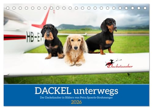 Dackel unterwegs (Tischkalender 2026 DIN A5 quer), CALVENDO Monatskalender: Dackel auf Reisen zu Lande, zu Wasser und in der Luft! (CALVENDO Tiere)