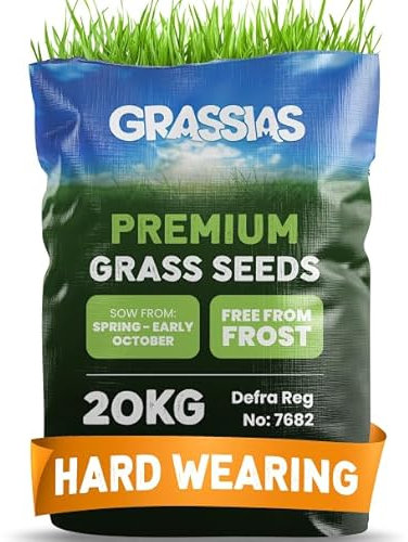 Grassias Premium Hard Wearing Grass Seed – 20KG Premium Quality Lawn Seed for Overseeding & New Lawns – Pet Friendly - Perfect Grass Seeds for UK Lawns - Defra Approved Lawn Seeds