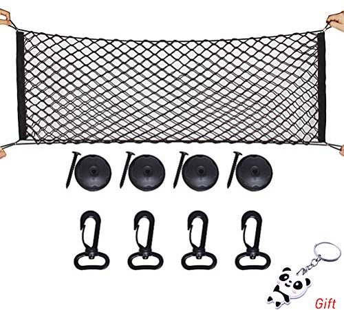 nuoshen Sicai Cargo Nylon Net, 4 Hooks Car Trunk Universal Cargo Net Elastic Nylon Mesh Storage Organizer Car Net for Kids Luggage for SUV,Truck Bed or Trunk, Black