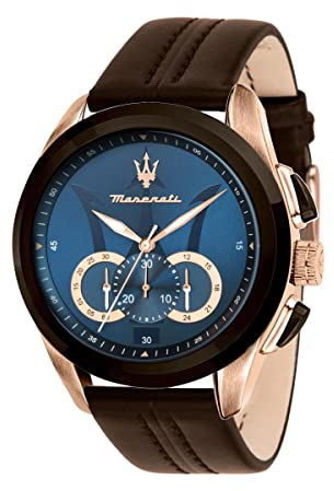 Maserati Montre pour Homme, Collection Traguardo, Mouvement à Quartz, chronographe, en Acier et Cuir - R8871612024