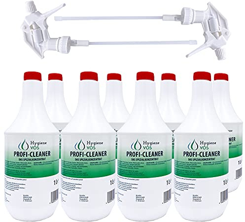 Hygiene VOS Profi Cleaner Spezialkonzentrat 8 x 1 Liter Allzweckreiniger mit 2 neuen Überkopfsprühern für Haushalt Wohnwagen Wohnmobil Caravan Boot Yacht