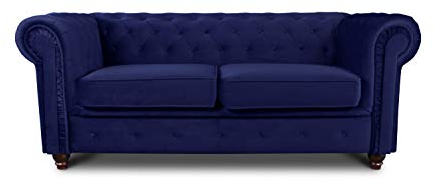 Sofa Chesterfield Asti 2-Sitzer, Couchgarnitur 2-er, Sofagarnitur, Couch mit Holzfüße, Polstersofa - Glamour Design, Velours (Dunkelblau (Velvet 86))