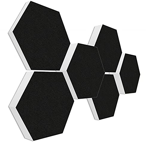 platino24 Schallabsorber COLORE aus Basotec G+ I Akustikpaneele mit Akustikfilz I 3D Wand-Paneele mit 6 Waben in Schwarz I Akustikplatten zur Schalldämmung in Büro, Studio & Wohnung
