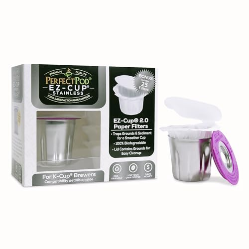 Perfect Pod EZ-Cup Stainless Steel Reusable Coffee Pod with 25 Filters