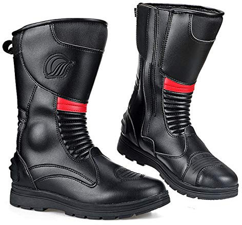 Sebasty Stivali da Corsa per Scooter da Moto Alti al Ginocchio,Neri Impermeabili 40-45 di Grandi Dimensioni,Stivali da Motocross Speed Stivali/Scarpe da Fuoristrada Motos,Black-43