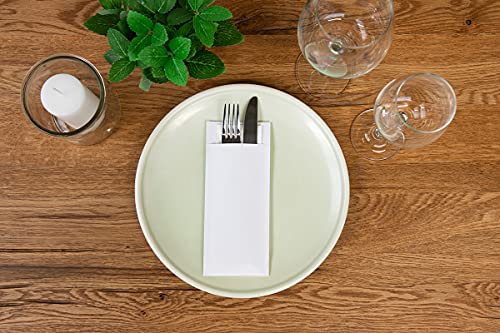 Sovie HORECA Papierbestecktaschen in WEISS mit Tissue-Serviette, 20 x 8,5cm, 1/8 Falz, 100 Stück, Einweg Besteckservietten aus Papier für Gastro, Events & Feste