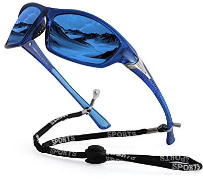 yoofun Polarized Sports Sunglasses for Men Driving Cycling Fishing Sun Glasses 100% UV Protection with Glasses Rope Strap, Blue&Silver/Black