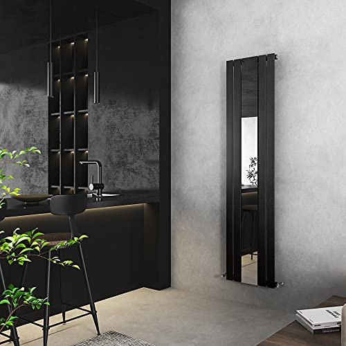 458mm(w) x 1800mm(h) Black Vertical Mirrored Radiator - 3102 BTU's Central Heating Radiator with Mirror