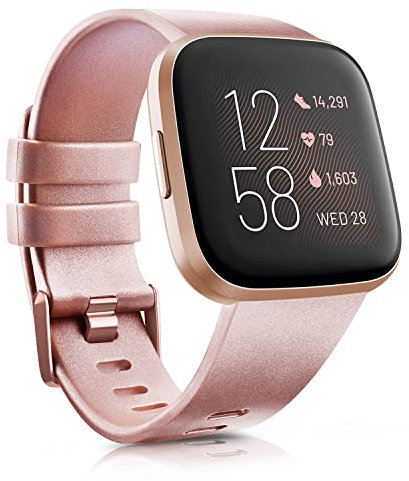Zoye Silicone Straps Compatible With Fitbit Versa 2/Lite SE, Classic Soft Replacement Sport Wristbands for Women Men (Z-Rose Gold, S 5.5-7.1 Inch)