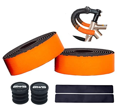 PLATTBK Bicycle Handlebar Tape Shock-Absorbent Gradient Color Road Bike Bar Tape with Bar End Plugs(2 Rolls,Orange)