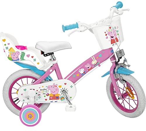 Kinderfahrrad Peppa Pig 12 Zoll mit Stützrädern Korb Puppensitz 3-5 Jahre