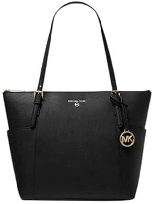 Michael Kors Women Jet Set Large Top-zip Saffiano Leather Tote Shoulder Bag (Black)
