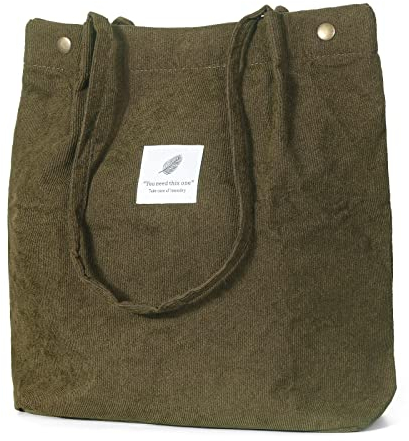 iophi Mode Strandtasche Tote Bag, Leichte Cord Tasche Damen Jutebeutel Umhängetasche Shopper Damen Groß Beutel für Schule, Arbeit, Einkaufen, Reisen und den Täglichen Gebrauch (Armeegrün)