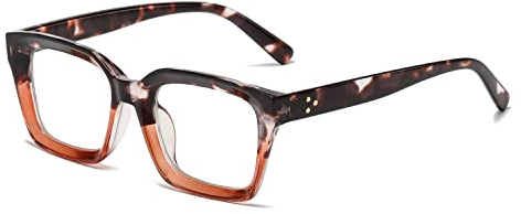YUELUQU Rechteckige große Rahmen Brille Damen Fake brille Brillenfassungen UV400 Schutz Brille Ohne Stärke (Tee-leopard)