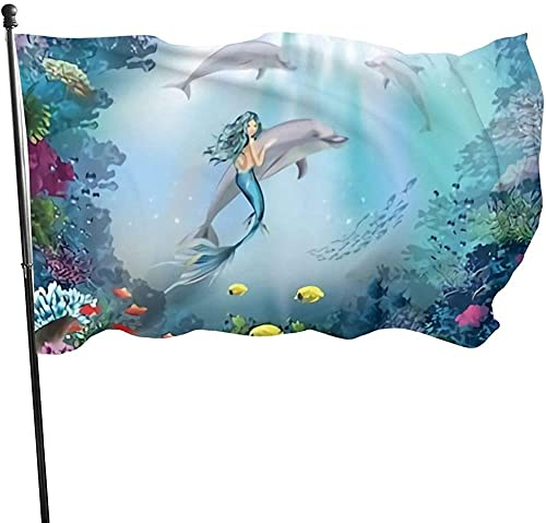 Bannerfahnen Unterwasser Delphin Und Mer-Maid Flaggen Banner Langlebig Dekoratives Banner Verblassen Beständig Sommer Flaggen, Für Garten, Bauernhaus