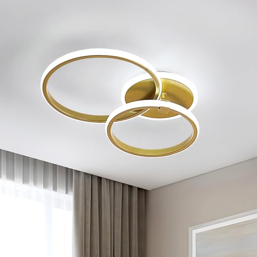 DELIPOP Deckenleuchte Wohnzimmer Gold, 42W 4700LM Moderne Led Deckenlampe Rund, 6500K Kaltweiß LED Deckenbeleuchtung für Schlafzimmer Küche Esszimmer
