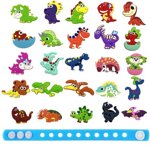 Pwsap 26 Stück, Schuhanhänger Charms für Schuhe mit Armband, Schöne Dinosaurier Schuhdekorations Anhänger, CLOG Charms PVC Armband Charms, Partyartikel für Jungen Mädchen Dinosaurier Fans