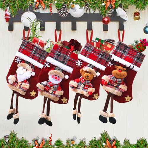 BNGXR Weihnachtsstrumpf, 4 Stück Groß Nikolausstiefel Nikolausstrumpf Weihnachten Christmas Stocking zum Befüllen Weihnachtsdekoration für Kamin Wand Treppe Weihnachtsbaum, 30CM
