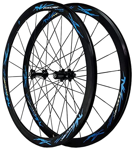700C-Laufradsatz, Carbon-Rennradräder, 40 mm matt, 20 mm Breite, geeignet für 7–12-Gang-Kassette, QR-Mountainbike-Laufradsatz (Farbe: Schwarze Nabe, Blau, Größe: 700C)