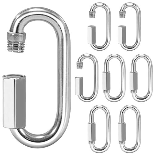 Moschettone a Vite, 8 Pezzi Connettori a Moschettoni in Acciaio Inox M6, Maglia Rapida Moschettone di Bloccaggio Forma Gabbia a forma di D, per Escursionismo, Campeggio, Esterni e Interni