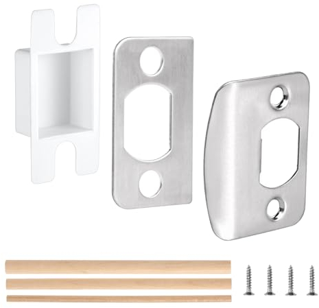 1 Set Door Strike Plate, Standard Door Latch Restorer with Spacer Shim & Dust Box Stainless Steel Security Door Lock Strike Plate Replacement Repair Kits with Screws