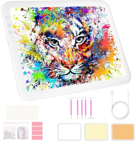 Vicloon A4 Recargable Ultrabrillante Mesa de Luz para Calcar,Mesa de Luz Dibujo Tableta de Luz,LED Tableta de Luz Dibujo de Dibujo con Brillo Ajustable,Portátil,con Cable USB,para Dibujo,Animación