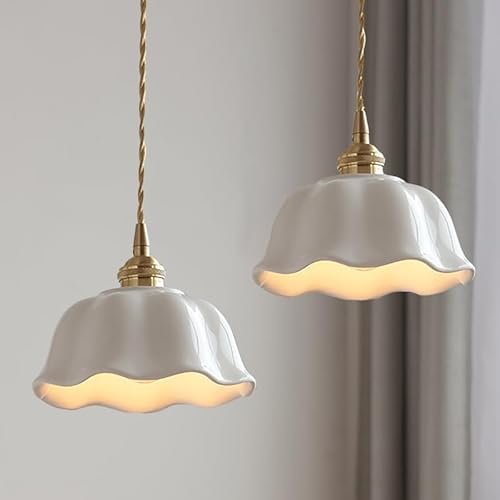 TOKTOP 2 Pack Lampadario Soggiorno Moderno a Forma di Fiore Paralume in Ceramica Sospensione Retrò E27 Plafoniera Lampada A Sospensione Nordica per Cucina Camera