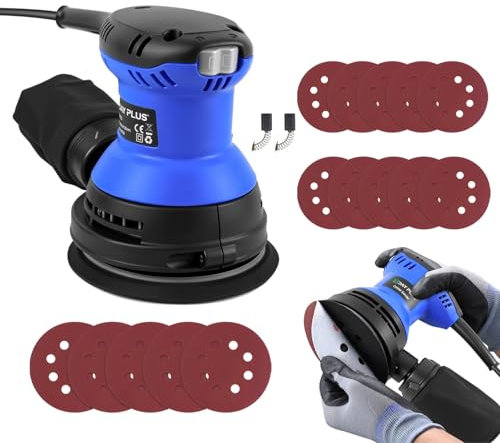 300W Orbital Sander,125MM 6 Variable Speed Electric Orbit Sander,with Dust Collector,15Pcs Sandpapers,2Pcs Carbon Brushes