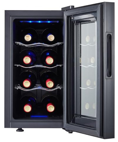 TT-YEC 20-Inch Deep Wine Beverage Refrigerator, Capacity 8 Bottles, Bedroom Mini Freestanding Refrigerator with Temperature Controlled Countertop Wine Cooler, Suitable for Home, Kitchen