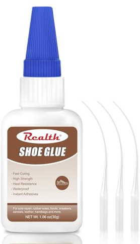Realth Colla per Scarpe | 30g colla Suola Scarpe | Impermeabile Resistente al Calore | 3 Gocces con Tappo Anti-Intascio | per Sole Riparazione Scarpe Stivali Sneakers