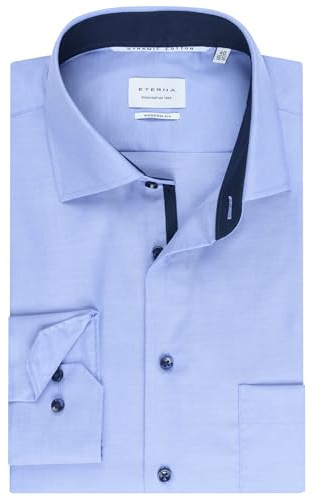 ETERNA Herren Langarm Hemd Modern Fit | Bügelfrei | Dynamic Cotton™ | Blau | Mit Brusttasche I Twill I 100% Baumwolle | Kentkragen mit dunkelblauen Ausputz Gr. 48