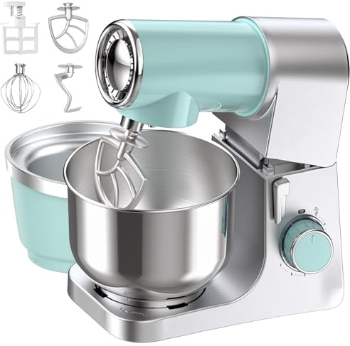 MoraRise 6.5L + 1L Ice Cream Stand Mixer, 1500W Food Mixer with Bowl, 7-Speed, Dough Hook, Beater & Whisk, Tilt-Head Electric Cake Mixer for Baking, Ice Cream Maker, Milkshake Machine (Blue)