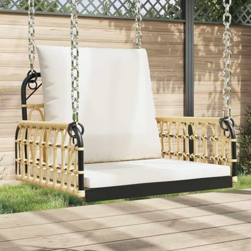 Tonture Hängestuhl mit Kissen aus Poly Rattan und pulverbeschichtetem Stahl 63x58x39 cm, wetterfeste Sitzgelegenheit für Garten, Terrasse, Balkon, robuste Outdoor Baumbank mit bequemer Rückenlehne