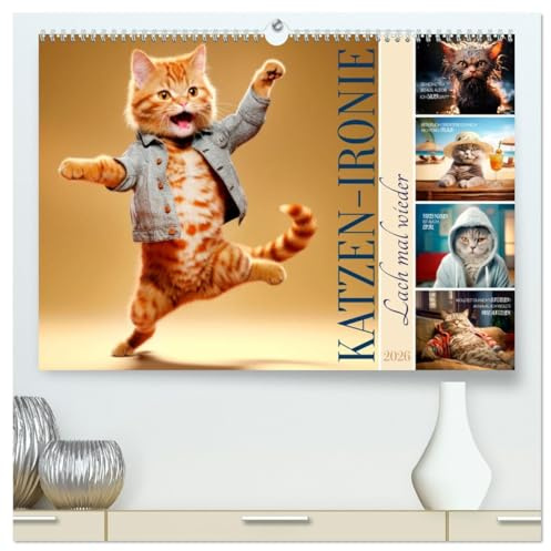 KATZEN-IRONIE Lach mal wieder (hochwertiger Premium Wandkalender 2026 DIN A2 quer), Kunstdruck in Hochglanz: Samtpfötchen mit amüsanten Sprüchen (CALVENDO Spass)