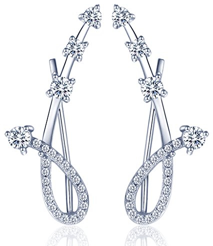 Yumilok 925 Sterling Silber Zirkonia Musiknote Ohrstecker Ohrklemme Ohrringe Hypoallergen Ohrschmuck Ear Cuffs für Damen Frauen Mädchen