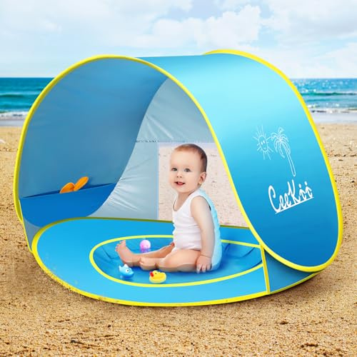 CeeKii Baby Strandmuschel Pop Up Minipool Atmungsaktiv Portable Faltbares | Sonnenschutz Strand Strandzelt UV Schutz, Pop Up Strandmuschel Baby für Strand Camping Garten Grillparty 120x70x80 cm