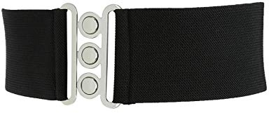 FASHIONGEN - Damen Breiter elastische gürtel, GLORIA - Schwarz (Silberschnalle), Medium / 38 bis 41