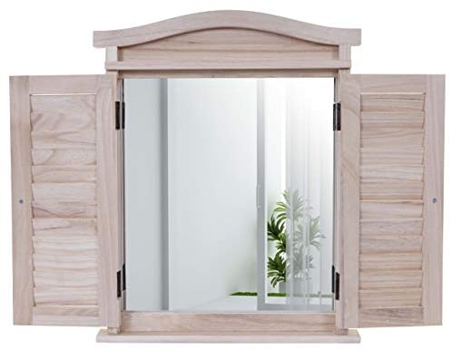 Mendler Wandspiegel Spiegelfenster mit Fensterläden 53x42x5cm - naturbraun