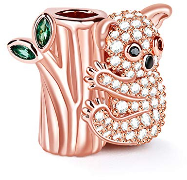 GNOCE Koala mit Baum Charme Anhänger 925 Sterling Silber Koala, der Baum umarmt Rose Gold Perlen Charm mit Zirkonia für Armband Halskette Halloween Schmuck Geschenk für Frauen