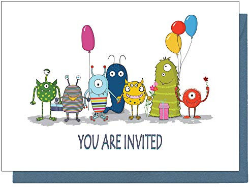 the lazy panda card company 20 Eco Friendly Monster Birthday Invitations for Children (With Blue Envelopes)