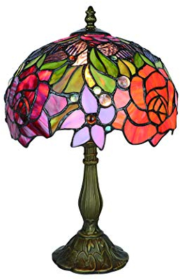 Tokira Lampe De Table De Style Tiffany 10 Pouces, Mini Veilleuse En Vitrail Vintage, Lampes De Chambre À Coucher Rose Rouge Fleur De Bureau pour Salon, Sans ampoule