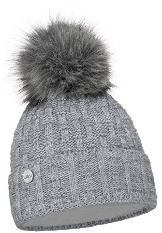 ELIMELI Damen Winter Mütze warme Strickmütze Wintermütze mit Bommel Slouch Strick Beanie Damen für Winter Bommelmütze Hergestellt in EU Farbenauswahl 16517 (Grau)
