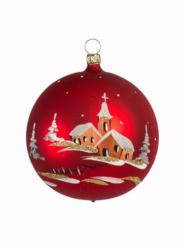 Fensterkugel Weihnachtskugel Landschaftkugel Weihnachtsschmuck Glas Lauscha rot 10cm