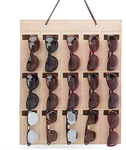 Leikance Brillen-Organizer zum Aufhängen, Filz, Sonnenbrillen-Organizer, Wandmontage, 15 Fächer, 40 x 50 cm